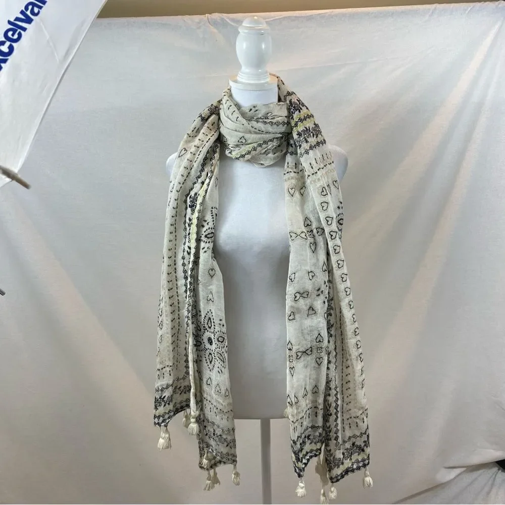 Ladies Long Tassel End Gauzy Boho Print Scarf Appr‎ 30” x 77”